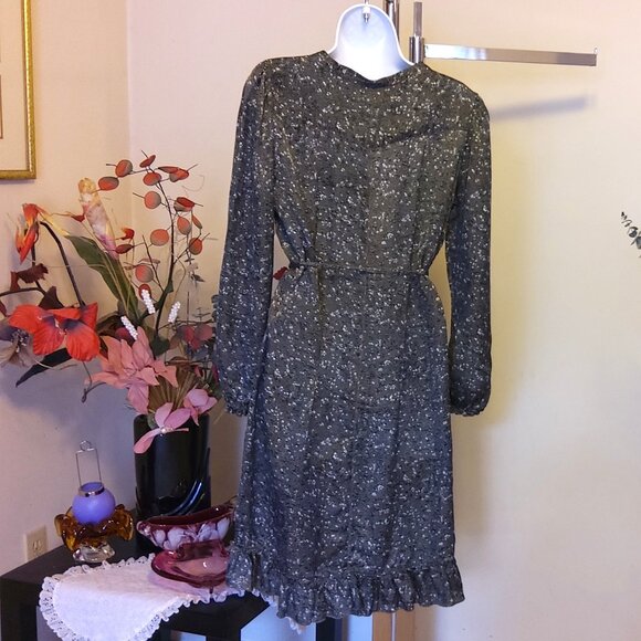 NWOT Signal Ruffle Pleated Dress Long Sleeve Olive Summer Spring Fall Dresses 38 - Picture 8 of 8